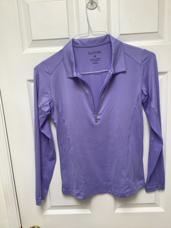 San Soleil Golf Top XS Purple 1/4 Decor Zipper Long Sleeve W Mesh Cooling UPF 50