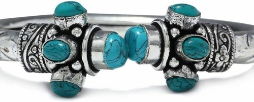 Turquoise Cuff 925 Sterling Silver Plated Simulated Gemstone Jewelry - Picture 2 of 4