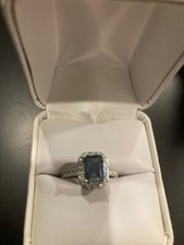 Emerald Cut Natural 2ct London Blue Topaz Solitaire Ring Sterling Silver