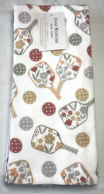 ISAAC MIZRAHI NEW YORK KITCHEN TOWELS (3) PICKLEBALL BLUE WAFFLE