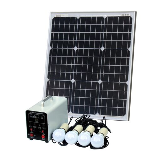 50W Off-Grid Solar Beleuchtungssystem mit 4 LED Leuchten, Laderegler, Akku - Bild 1 von 1