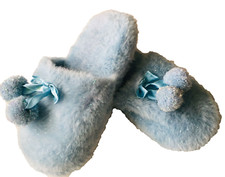 Kid Connection Girls Blue Slide On Slippers Plush Scuffs Large 2 / 3 Cute