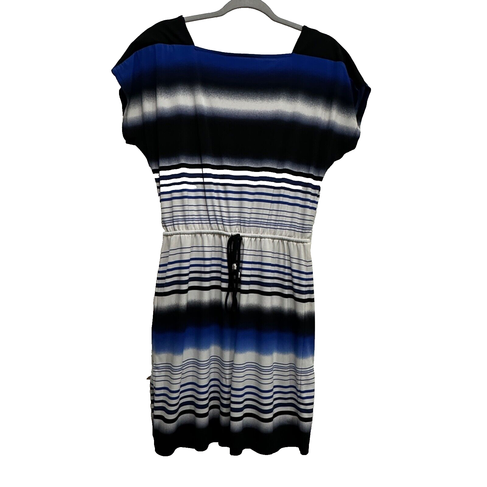 Maggy London Blue striped stretch square neck drawstring Women Dress size 8