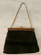 Vintage Black Satin Evening Bag Gold/Bronze Frame
