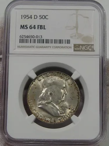 BU Full Bell Lines 1954-d Franklin Half Dollar NGC MS64 FBL.  #47