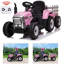 12V Electric Kids Ride On Tractor w/ Trailer Toddler 3-Speed Remote Control LED