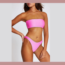NEW 2PC River Island Textured Bandeau Top  8 US  Bikini Bottom  10 US  T220