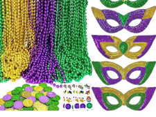 Mardi Gras Party Favors Carnival Masks Necklaces Coins Temporary Tattoos 188 pcs