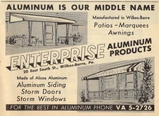 1962 ENTERPRISE ALUMINUM PRODUCTS AD~WILKES BARRE,PENNSYLVANIA~PATIOS~MARQUEES