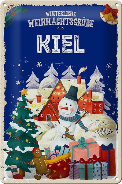 Blechschild WeihnachtsgrüßE Kiel Geschenk Fest Deko Schild Tin Sign 20X30 Cm-image