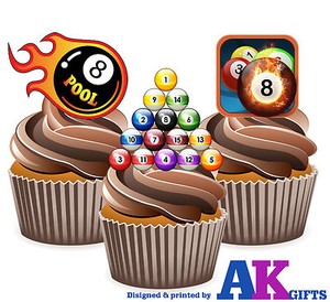 Precut 8 Ball Pool Players Mix 12 Edible Cupcake Toppers