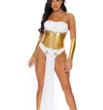 Forplay Feeling Godly Sexy Goddess Halloween Costume White and Gold Size M/L
