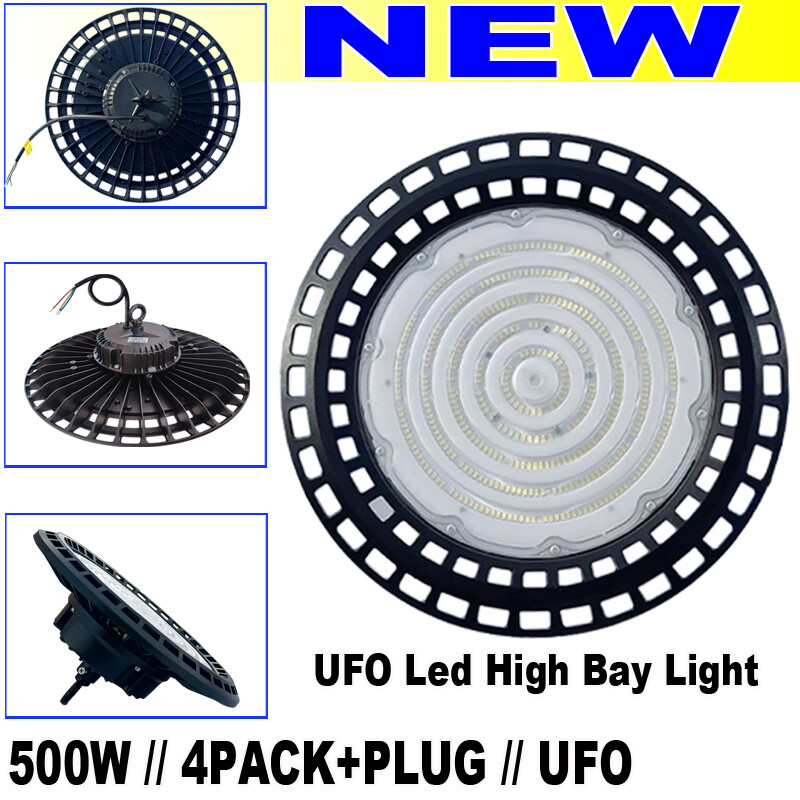 500W UFO LED High Bay Light 4-Pack with Plug for Warehouse & Commercial Use
