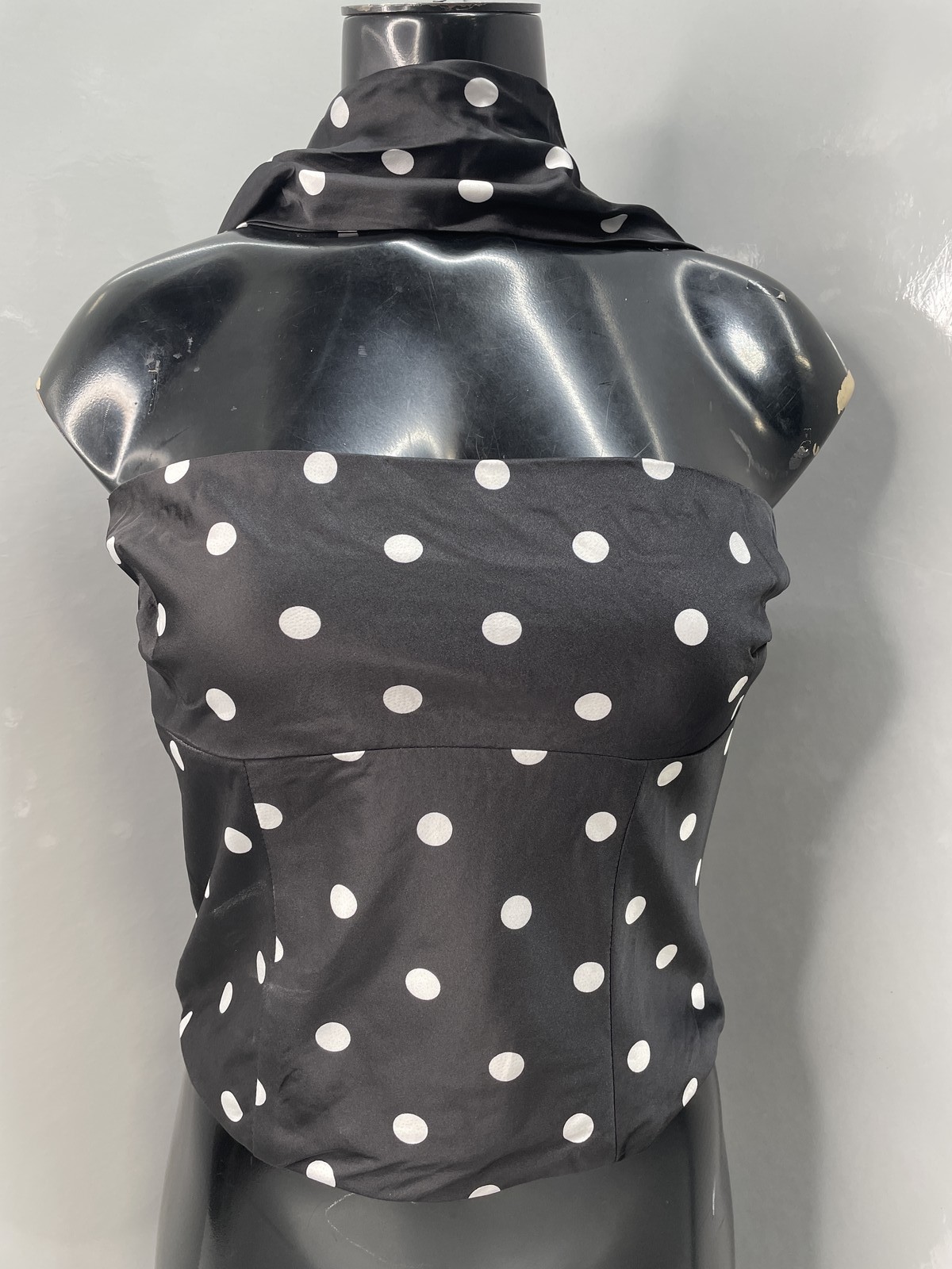 Runaway The Label Women Top Black/White Size S Blaine Polka Dot Satin Sleeveless