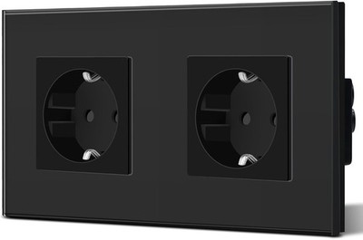 Schuko 2-Way Socket,  Standard, Double Socket, Wall Outlet, Crystal Glass Pla...