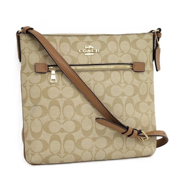Coach Shoulder Bag Signature Pvc Leather Beige W27×H26×D3cm