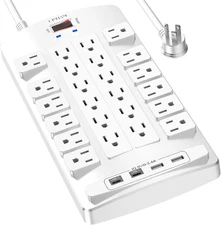 Surge Protector Power Strip - 6Ft Flat Plug Heavy Duty Extension Cord with 24 Ou