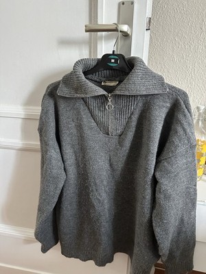Grauer Strickpullover mit Reißverschluss, Einheitsgröße