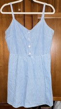 GAP L Light Blue Denim A-Line Dress V-Neck Button Smocked Strappy Lightweight