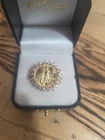 22k Fine Gold Lady Liberty Coin Ringwith Diamond Halo .66cttw