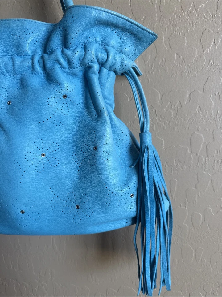 Roberta Gandolfi Turquoise Fringe Tassel Leather Shoulder Bag Silver Stud Italy - Image 4 of 4