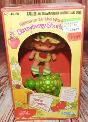 Open Box 1982 Strawberry Shortcake Apple Dumplin' Doll with Tea Time Turtle Pet