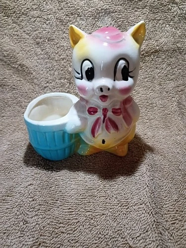 Vintage Shawnee Pottery Porky Pig Ceramic Planter Pink & Yellow