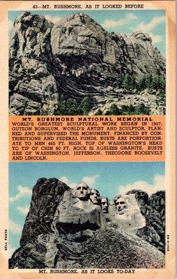 Vintage Mt. Rushmore Before & After C.T. Art-Colortone Postcard South Dakota