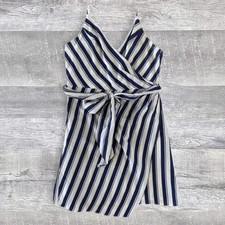 Essue Faux Wrap Cami V Neck Mini Dress Womens M Blue White Striped Coastal Beach