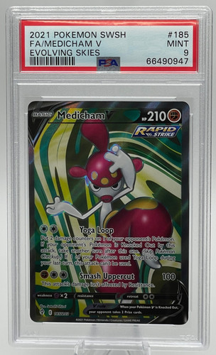 2021 POKEMON SWORD & SHIELD EVOLVING SKIES #185 FA/MEDICHAM V PSA 9 MINT