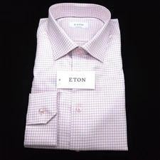 ETON DRESS SHIRT -18 38 39 PINK WHITE BLUE -CONTEMPORARY -ROYAL TWILL DIAMOND
