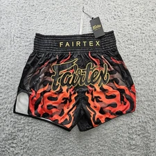 Fairtex Muay Thai Boxing Shorts XL Black Thai Flames Fire New W Tags Kickboxing
