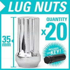 (20) 14x1.5 M14x1.5 35mm Wheel Spline Lug Nuts Chrome Conical w/ Key