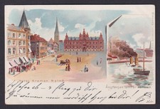Vintage postcard 1900s Malmo Hotel Kramer Stortorget square steamer Sweden