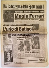 Gazzetta Sport 1996 26 August Fiorentina Vince Supercoppa Schumacher Ferrari Spa