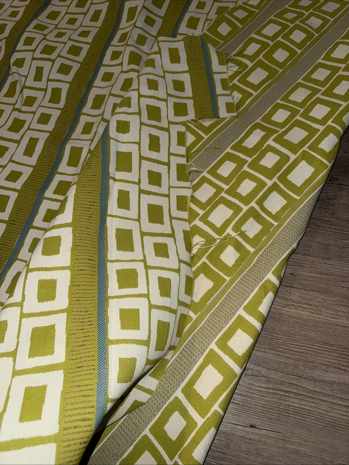Mid-Century Vintage Woven Upholstery Fabric Geometric Shapes Lines Avocado Green - Image 3 of 4