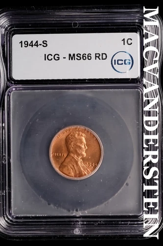1944-S Lincoln Wheat Cent-ICG MS 66 RD Choice Gem BU No Reserve #SLL622