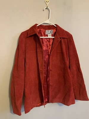 Vintage Clio Red Suede Leather Retro Boho Western Button Front Jacket Size 10