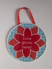 Round Ceramic Wall Hanging Sign "Love grows here" - Red & Teal Crystal Flower — photo 1