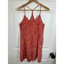 American Eagle Dress Womens 2 Red Floral Mini Racerback Drawstring Pockets 7310