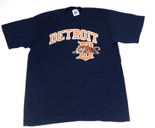 Vintage 90s Logo 7 Detroit Tigers Single Stitch T-Shirt Mens L Blue Made in USA