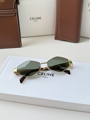 Celine CL40254U 30N Triomphe Metal Sunglasses Gold Frame Green