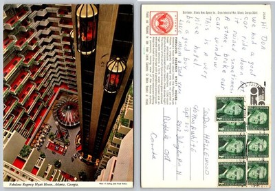 Vintage Hyatt Regency Atlanta Atrium Postcard w/ Glass Elevators 1970s