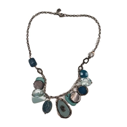 Silpada Retired Silver Tone Necklace Mixed Stone Shell Bib Blue Teal Aqua Boho
