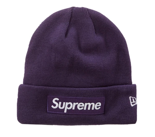 ? Bonnet Supreme x New Era FW23 Box Logo Violet NEUF LIVRAISON GRATUITE