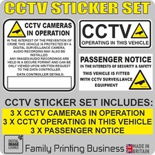 CCTV STICKERS - Taxi / Minicab / Private Hire - Uber - Vehicle - ICO- 9 STICKERS