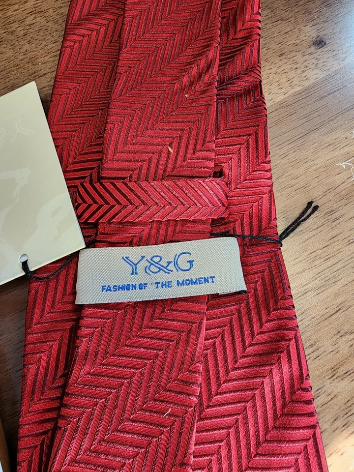 Corbata de seda roja Y&G con gemelos a juego nueva con etiquetas Foto 2 de 3