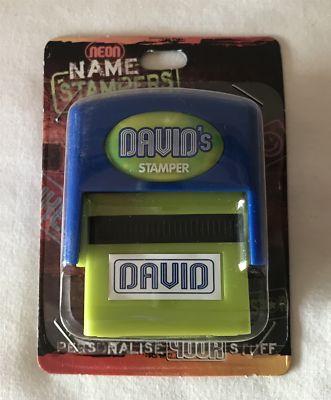 DAVID brandneu H&H unbenutzter selbstfärbender Kunststoff Push-Down NEON-NAMENSSTEMPEL