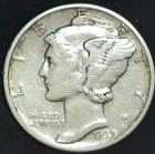 1939-P 10C Mercury Dime XF 90% Silver 22oct0514-3