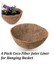 4 Pack Organic Coco Fiber Liners for Round and Trough Hanging Baskets